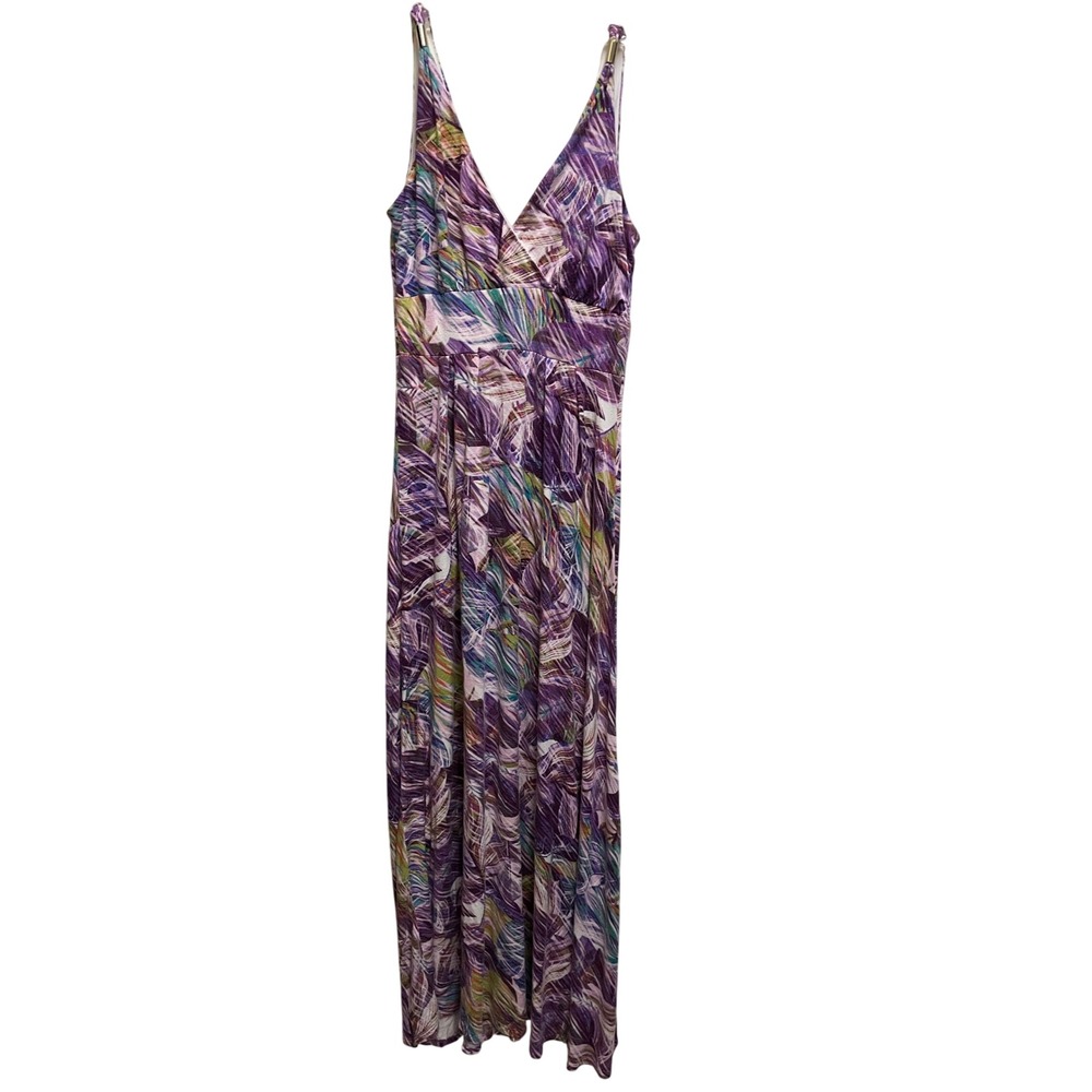 Jennifer Lopez Purple Abstract Print V-Neck Empire Waist Maxi Dress Small